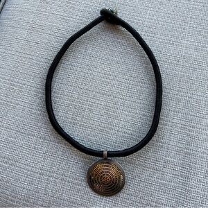 Anna Beck Black Cord Necklace with Antiqued Gold Concentric Pendant